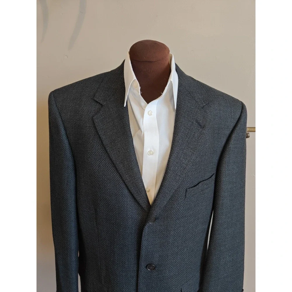 Gianelli Mens Wool Blazer Sports Coat 42R Dark Blue 3 Button Geometric Italy